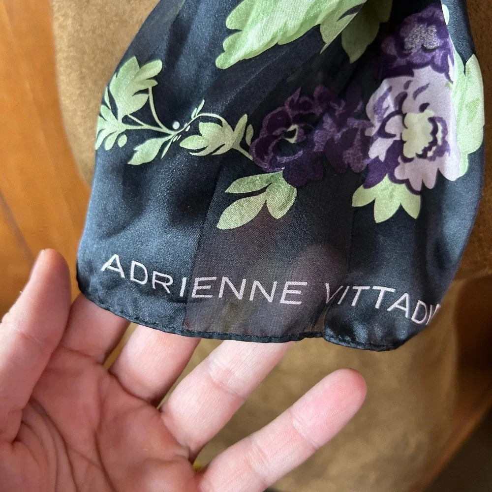 Adrienne Vittadini 100%‎ Silk Black Floral Print Sheer Scarf Shawl Accessory